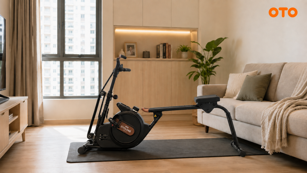 Compact home exercise equipment in a Singapore living room