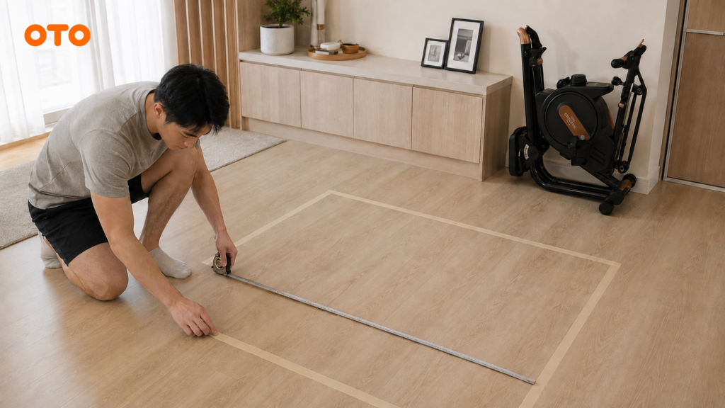 Measuring floor space for compact home exercise equipment