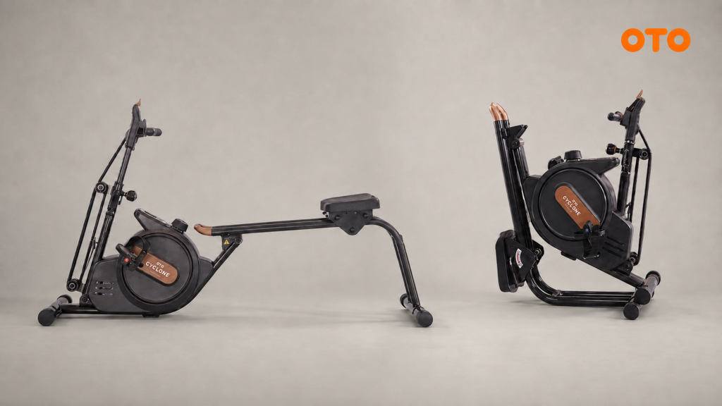 OTO Cyclone CN-1000 expanded for exercise and folded for storage